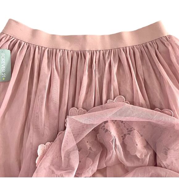 Forever 21 Womens Dusty Pink Layered Mesh Floral Lace Lined Skirt | Size 0X NWT - Picture 3 of 10